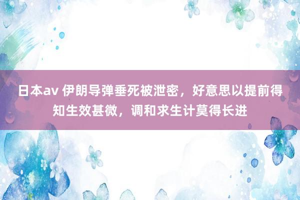 日本av 伊朗导弹垂死被泄密，好意思以提前得知生效甚微，调和求生计莫得长进