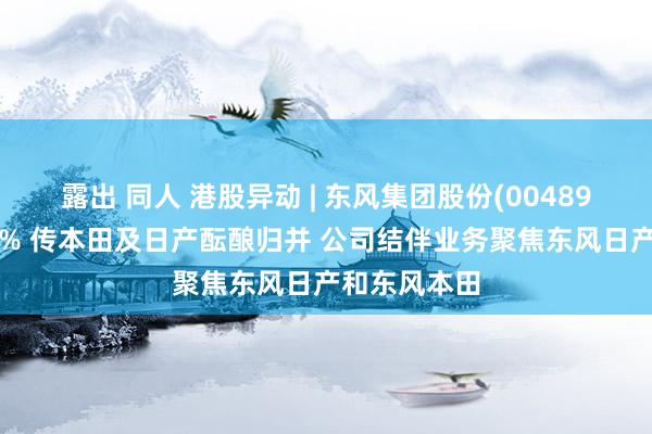 露出 同人 港股异动 | 东风集团股份(00489)早盘涨近6% 传本田及日产酝酿归并 公司结伴业务聚焦东风日产和东风本田