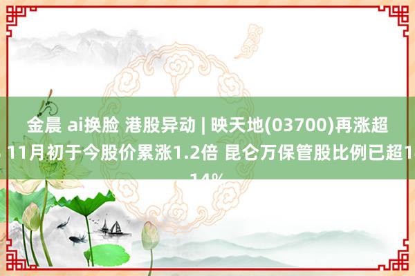 金晨 ai换脸 港股异动 | 映天地(03700)再涨超5% 11月初于今股价累涨1.2倍 昆仑万保管股比例已超14%