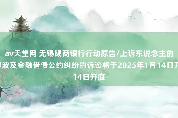 av天堂网 无锡锡商银行行动原告/上诉东说念主的2起波及金融借债公约纠纷的诉讼将于2025年1月14日开庭