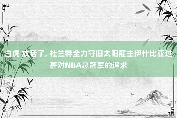 白虎 放话了， 杜兰特全力守旧太阳雇主伊什比亚过甚对NBA总冠军的追求